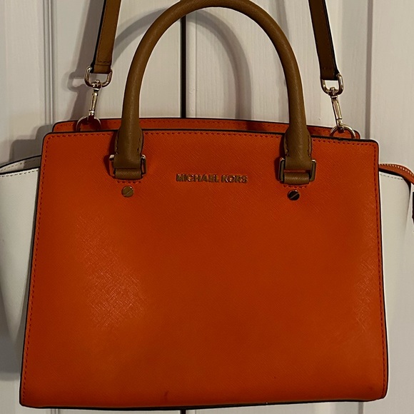 Michael Kors orange and white purse. Gently used - Picture 1 of 3